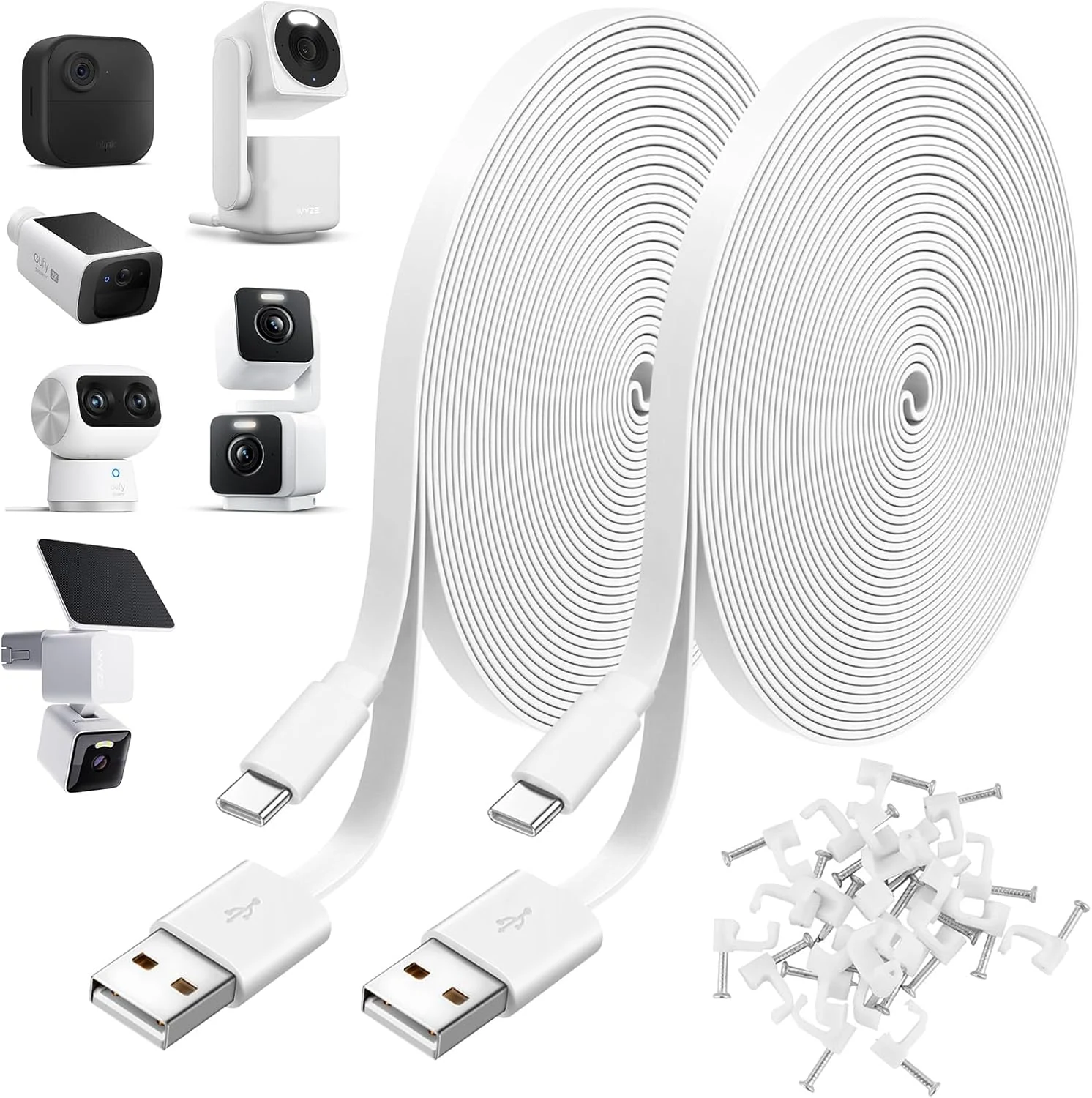 Uogw Type C Cable for WYZE Duo Cam Pan,WYZE Cam Pan v4,Petcube Cam Indoor/Petcube Cam 360/TP-Link Tapo C120,Blink mini2,Blink Outdoor 4,USB to Type C Power Cord,10Ft Flat Power Extension Cable-2Pack