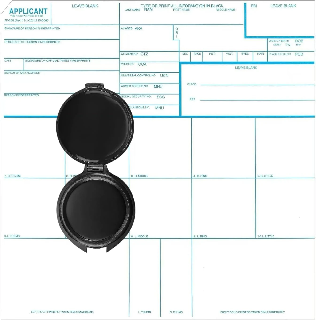 Fingerprint Kit FD-258 Cards, Reusable Ink Pad, 11-1-20 Newest Version-10 Pack