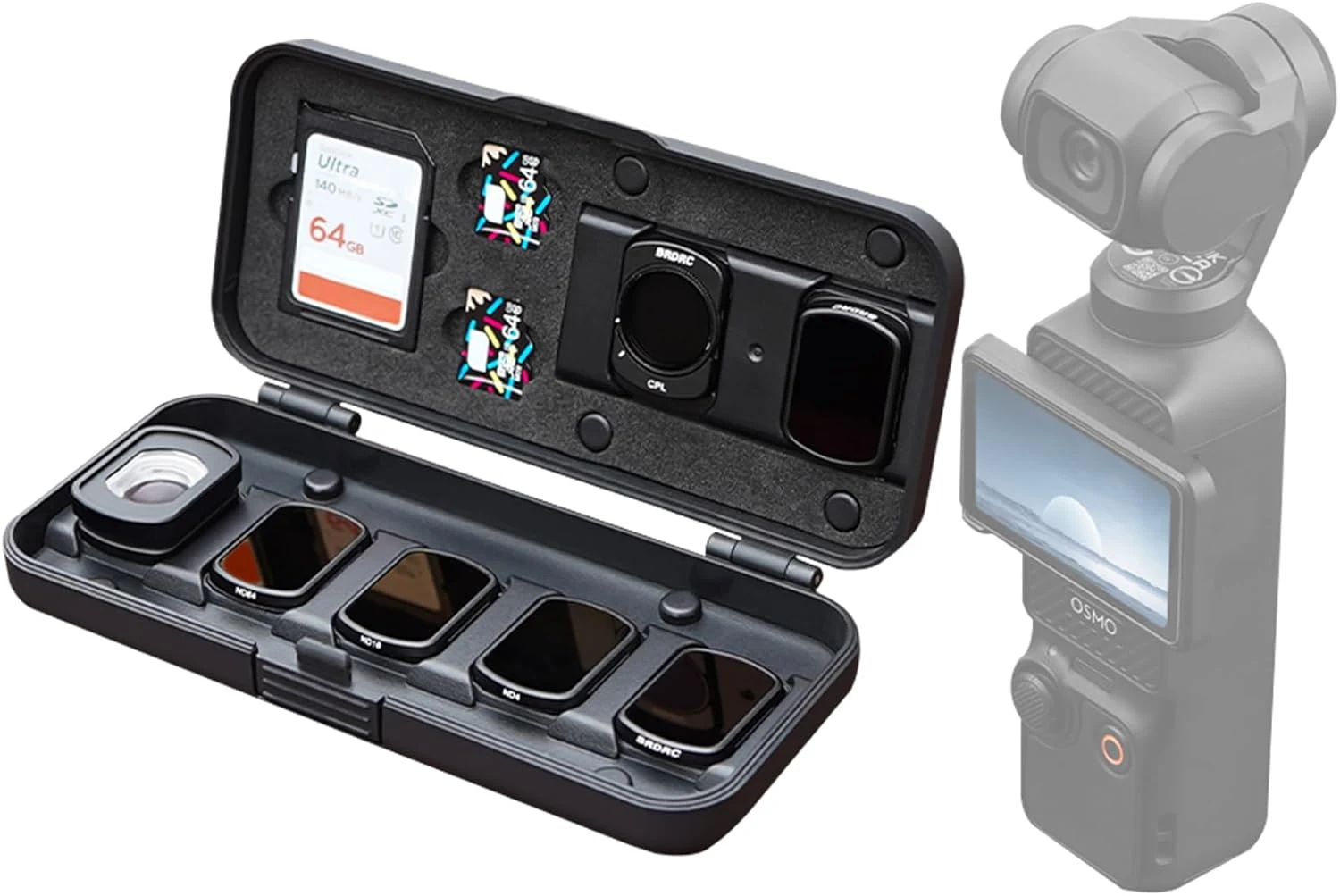 Filter Case for DJI Pocket 4/3, Magnetic Lens Filter Storage Case for DJI Osmo Pocket 3/4 Creator Combo Accessories, ND-UV-CPL Wide Angle Macro Lens TF/SD Card Organizer
