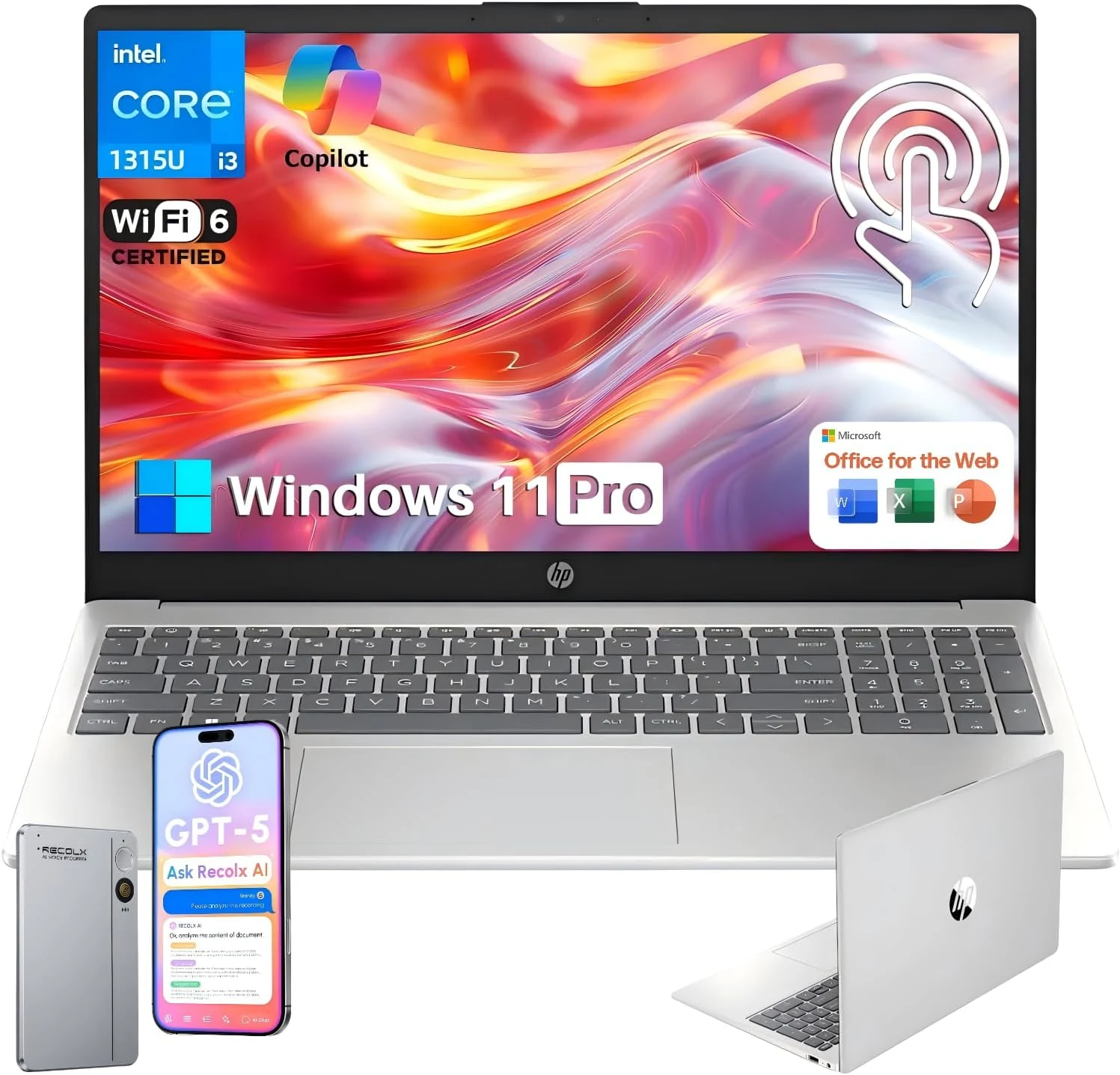 HP 15.6 Touchscreen Laptop for Student & Business, Intel Core i3-1315U (Up to 4.5GHz), 20GB RAM, 512GB SSD, Copilot AI, Wi-Fi 6, HD Camera, Windows 11 Pro
