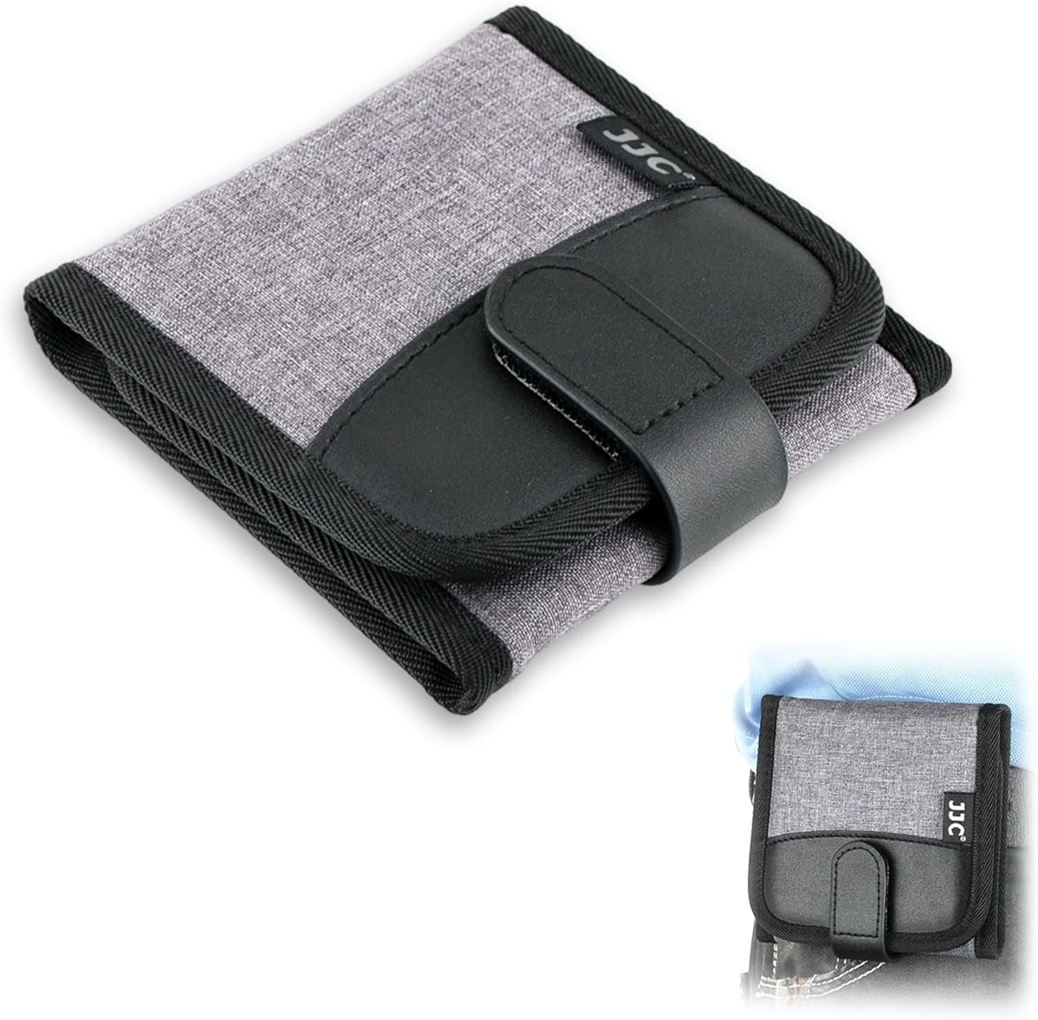 JJC Lens Filter Pouch Case for Circular Filter Up to 82mm (37mm 40.5mm 49mm 52mm 55mm 58mm 62mm 67mm 72mm 77mm), 3-Pocket Lens Filter Wallet Storage Bag with Fasten Belt Loop Design
