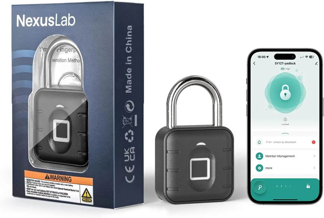 NexusLab Smart Fingerprint Padlock, Keyless Biometric Gym Lock for Locker, Thumbprint Bluetooth Padlock with Tuya App