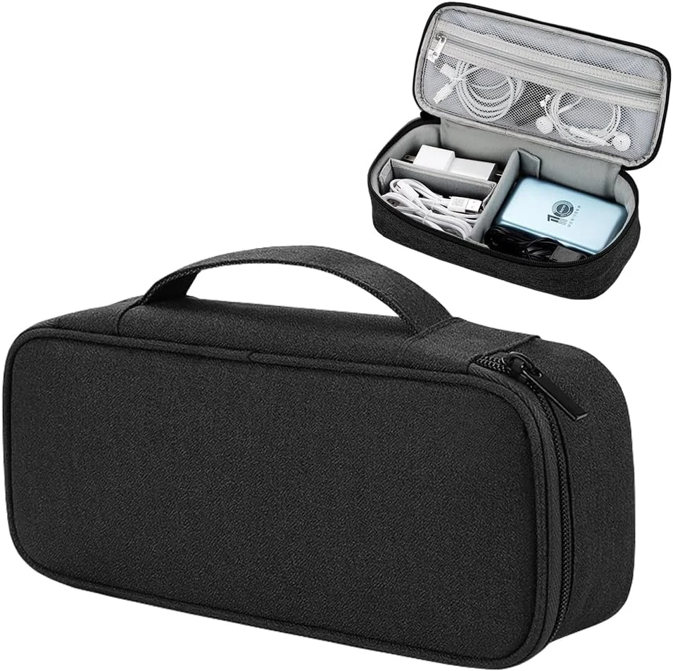 Teskyer Tech Organizer Pouch – Portable Waterproof Electronics Bag with Compartments for Cables, Chargers, Earbuds & Phone (Black)