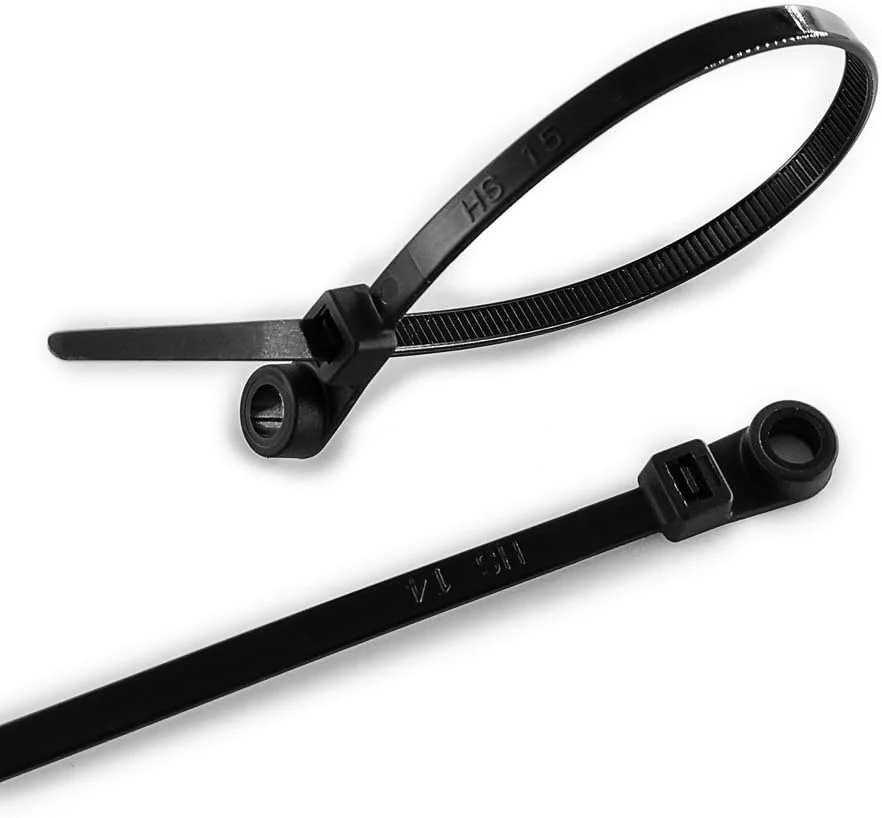 HS Plastic Ties with Screw Holes (100 Pack) 7.5 Inch Mount Head Electrical Zip Ties 50 LBS, UV Black