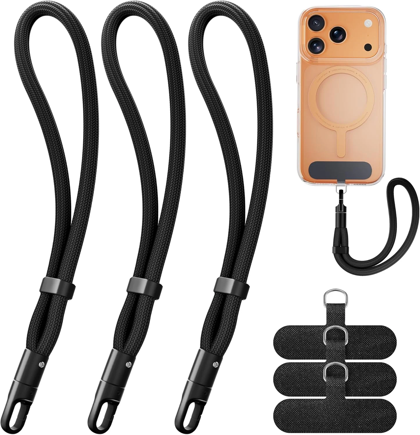 SHANSHUI Hand Wrist Strap Lanyard, 3 Pack Adjustable Cell Phone Lanyard Strap (Black)