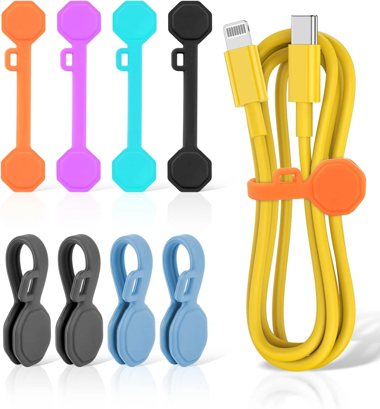 GRODOE 8PCS Silicone Magnetic Cable Ties & Clips, Cord Organizer [1S]
