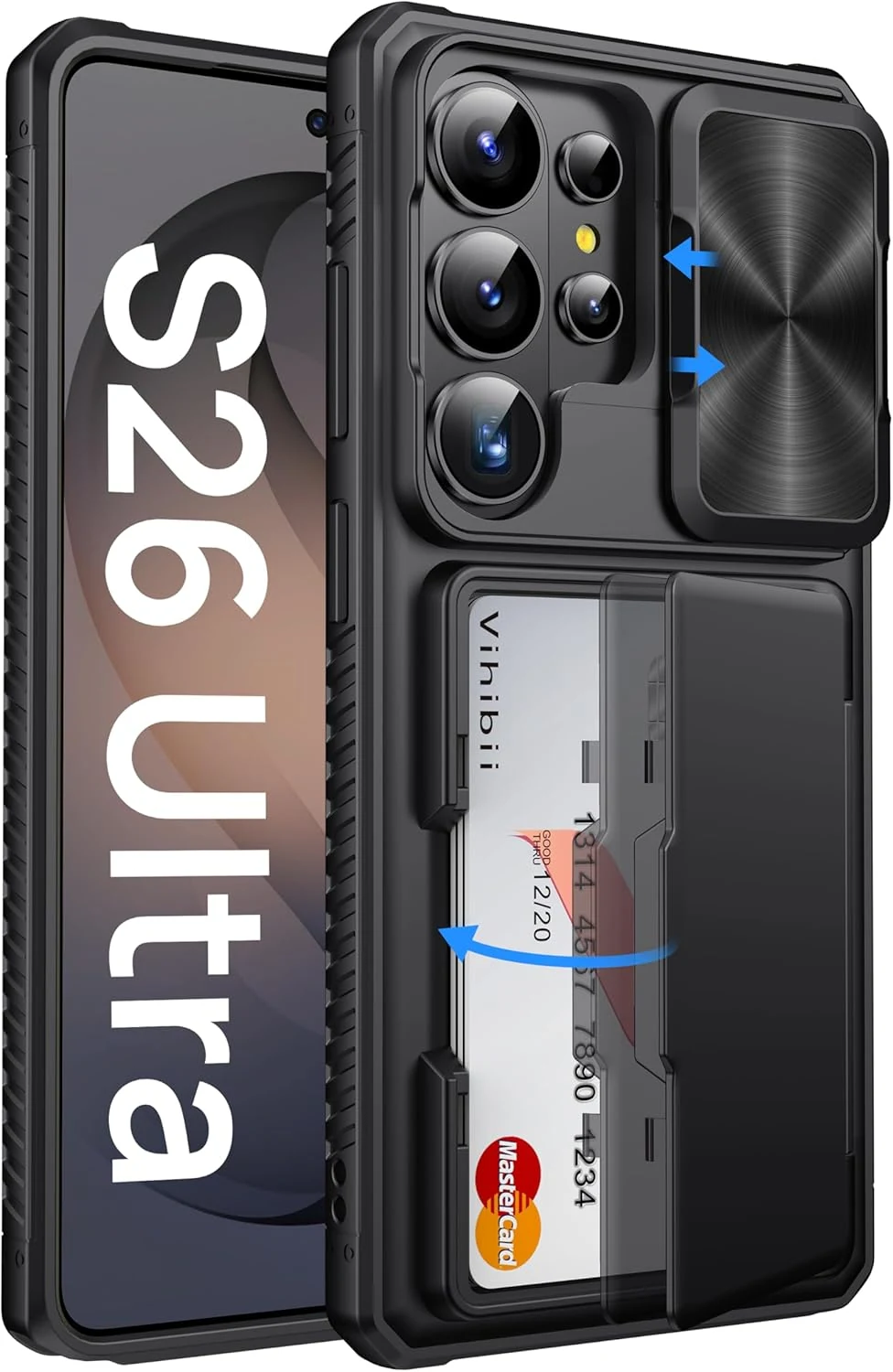 Vihibii for Samsung Galaxy S26 Ultra Case with Card Holder (4 Cards) RFID Blocking & Slide Camera Cover