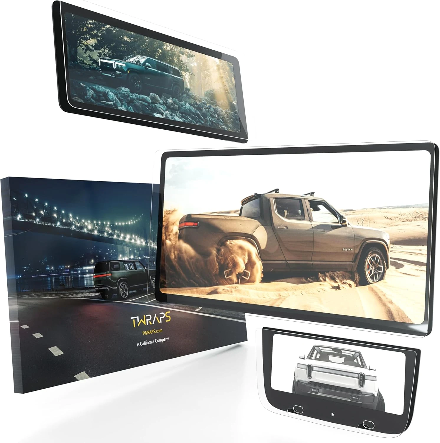 TWRAPS Screen Protectors for Rivian R1S & R1T, 3-Piece Set Matte Anti Fingerprint, 9H Tough GPS Navigation Touch Display Protection Cover