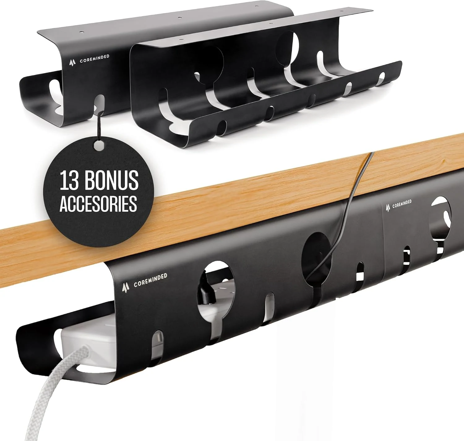 No-Drill Under Desk Cable Management Tray (2-Pack)