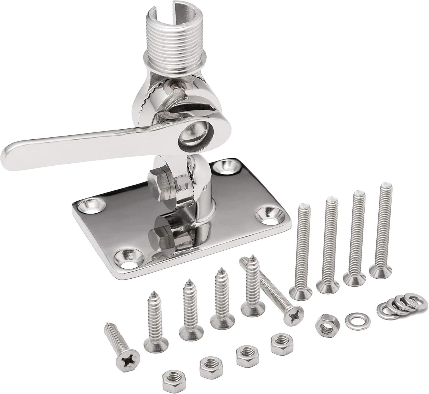 Calissa Offshore Tackle Marine VHF Antenna Mount – Adjustable Base Mounts Ratchet for Boat – Made with 316 Stainless Steel Mounts