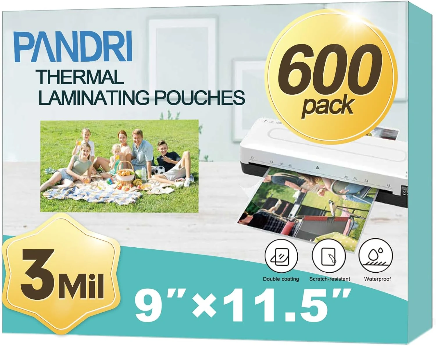 PANDRI 600 Pack Thermal Laminator Pouches (3 Mil, 9 x 11.5)