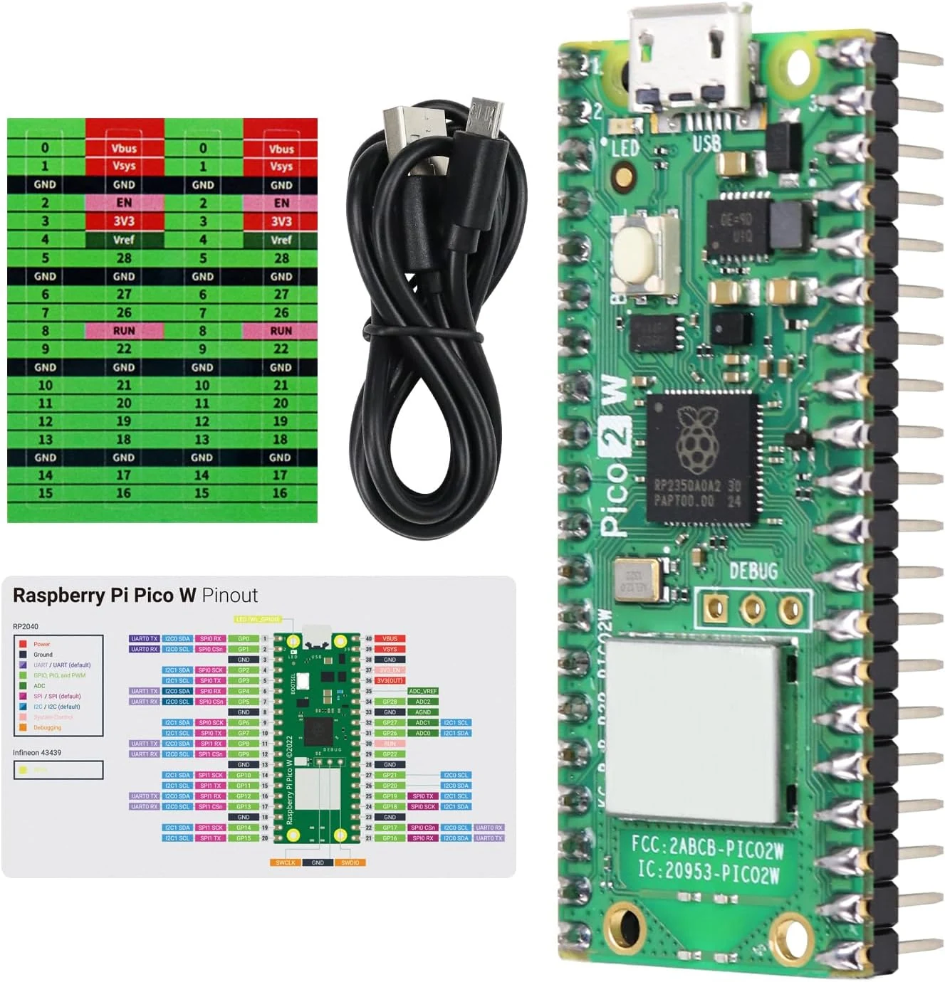 Freenove Raspberry Pi Pico 2 W Board Pre-Soldered Header, Dual