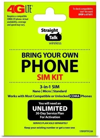 Straight Talk Bring Your Own Phone CDMA 3-in-1 SIM Card Kit (4G LTE) Verizon Compatible