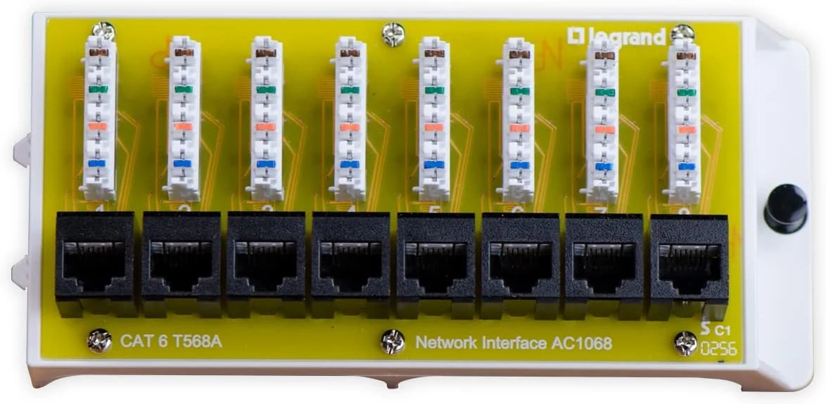 Legrand - OnQ Cat 6 Network Interface Module - Compatible with All OnQ Enclosures - 8-Port Ethernet Connectivity for Home Networks, UL Listed (AC1068)