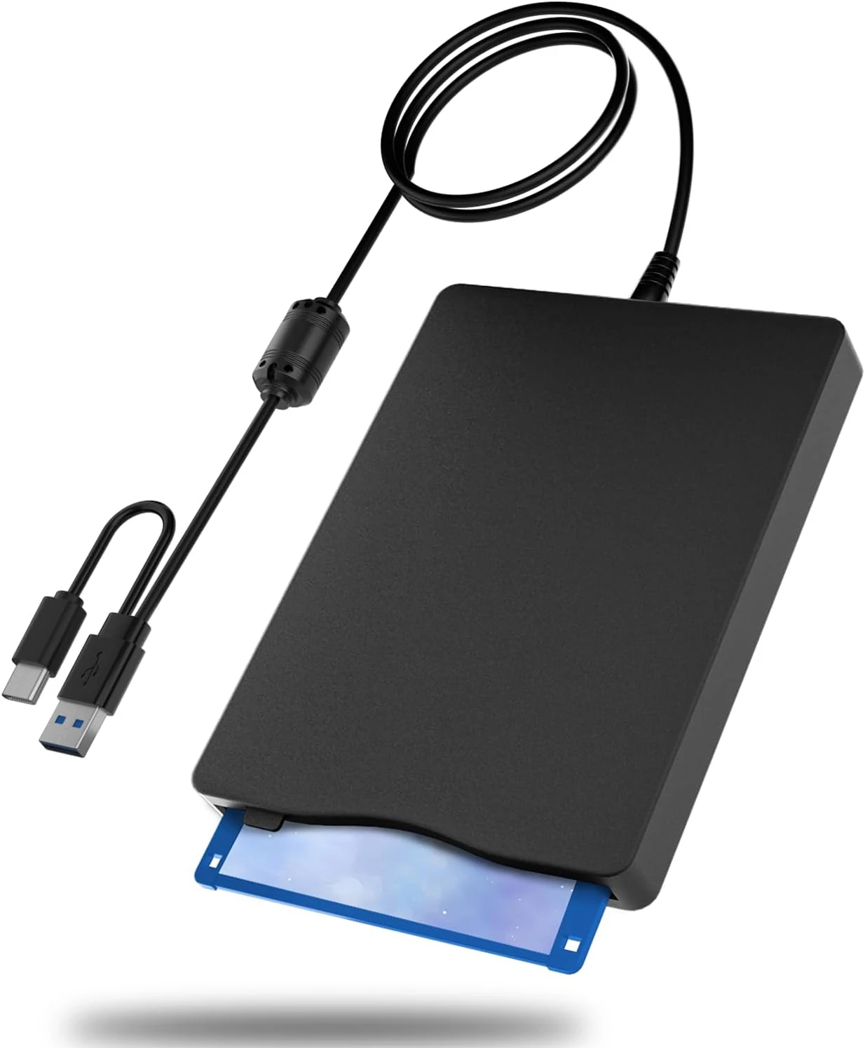 USB Floppy Drive, External 3.5" USB & Type-C Floppy Disk Reader, External Floppy Disk Drive Portable 1.44 MB plug and play FDD for PC Windows XP 7 8 10 11 (Black)