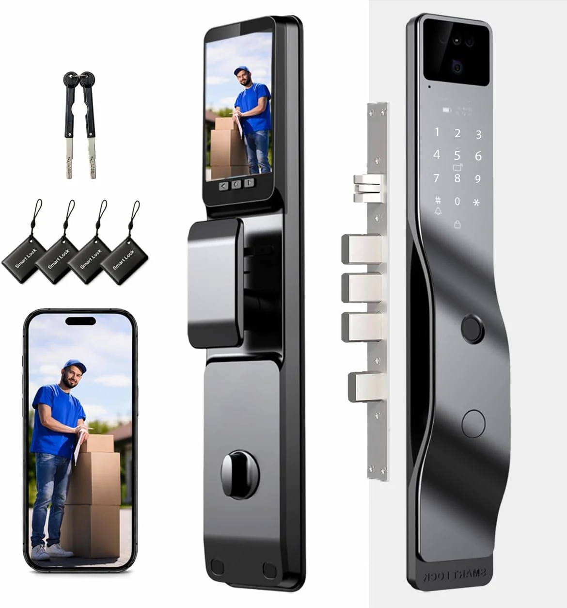3D Face Recognition Smart Door Lock with 1080p Camera – Keyless Entry Deadbolt with Palm Vein, Fingerprint, Video Intercom, Alexa compatible & Tuya App Control