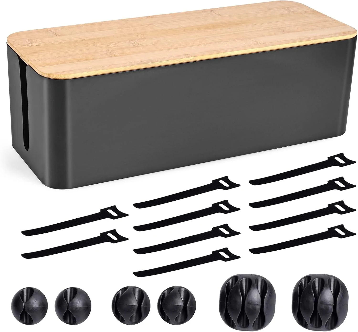 Cable Management Box - Wooden Style Large Cord Organizer to Hide Wires & Power Strips