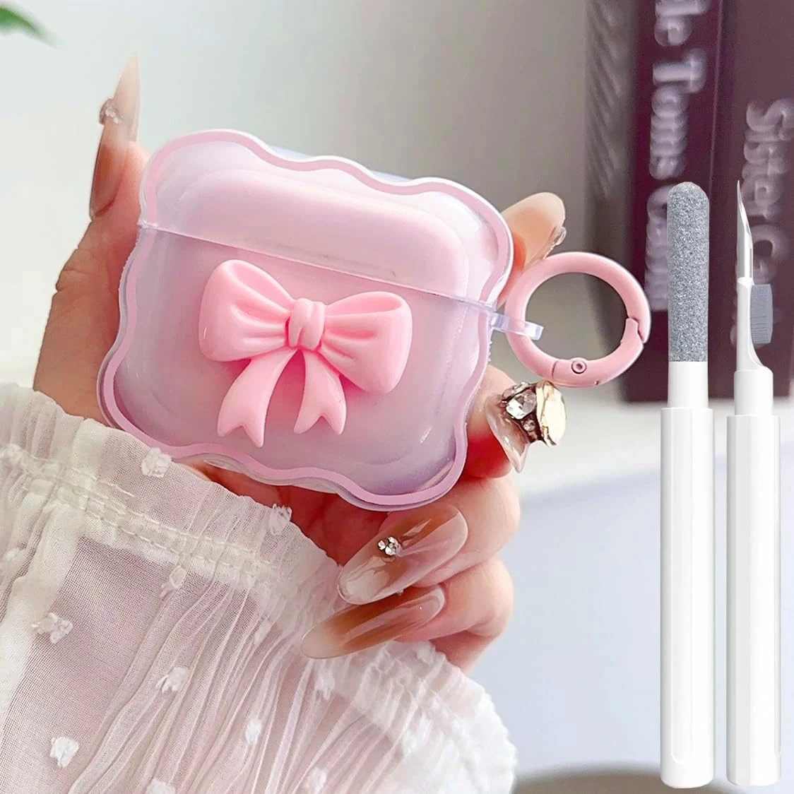 OTOPO Cute AirPods 4 Clear Case with 3D Bow Design (Soft TPU, Cleaner Kit & Keychain)