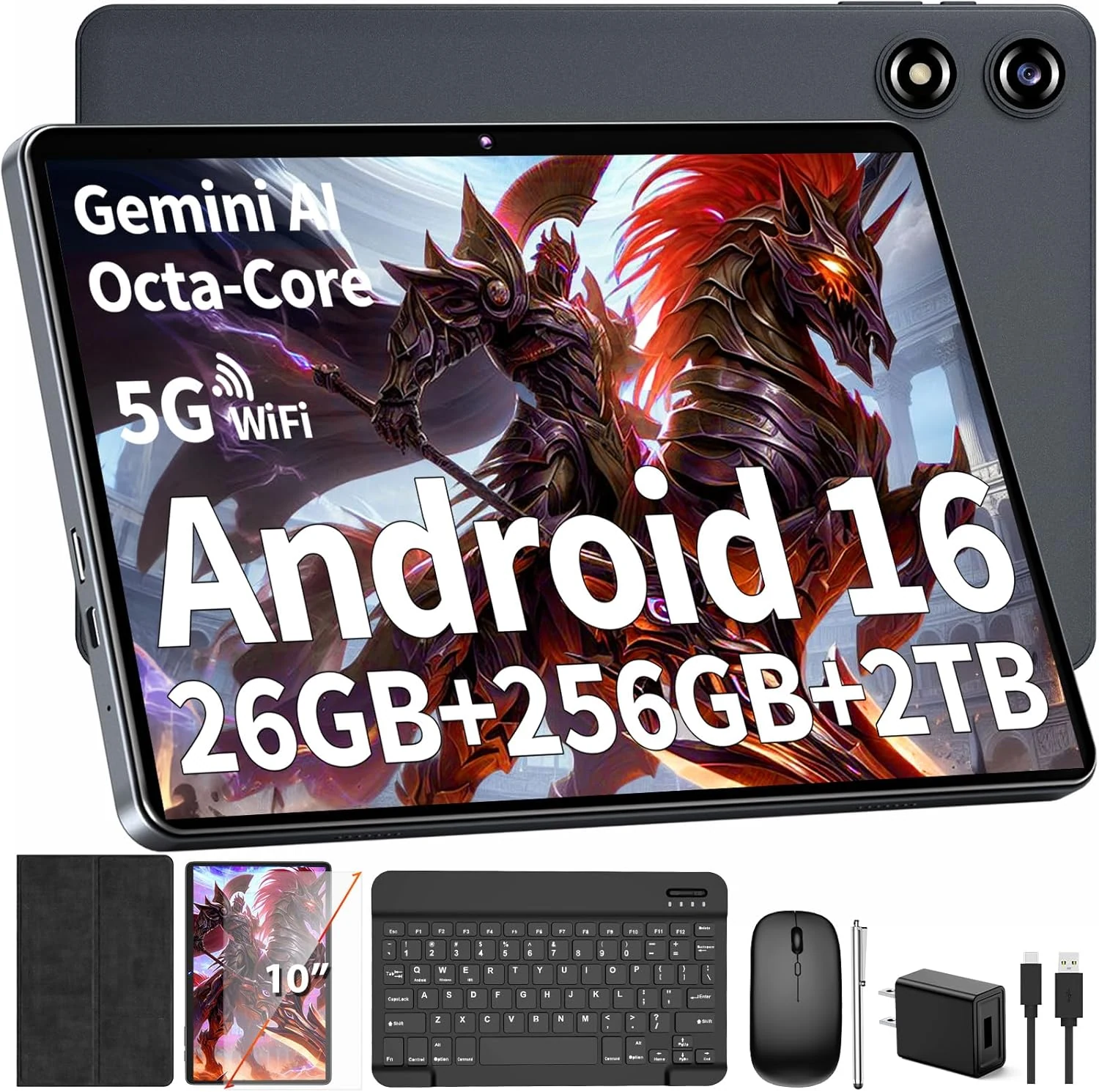 Suicoey Android Tablet with Keyboard (Android 16, 26GB+256GB+2TB Expand, 10-inch)