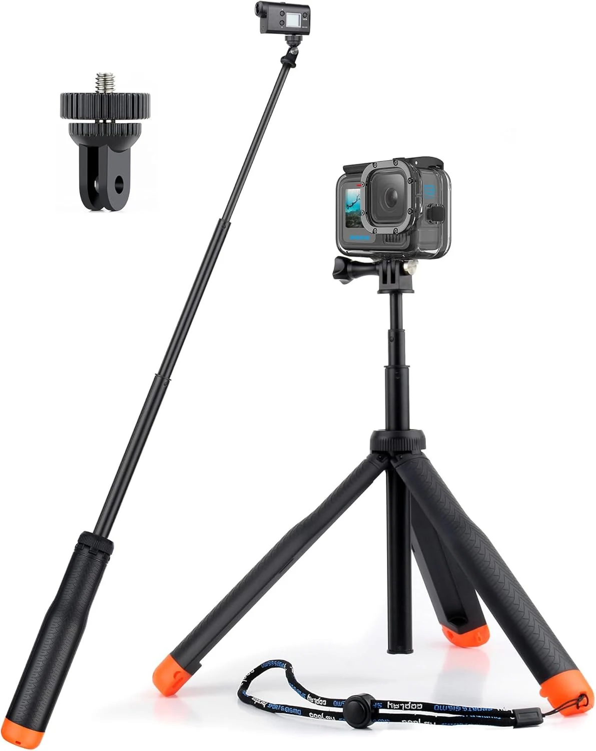 GEPULY Floating Selfie Stick Underwater Hand Grip for GoPro Hero 13, 12, 11, 10, 9, 8, Insta360 Ace Pro 2, DJI OSMO Action 6 5 Pro 4 3 and Most Action Cameras Waterproof Tripod Extendable Monopod