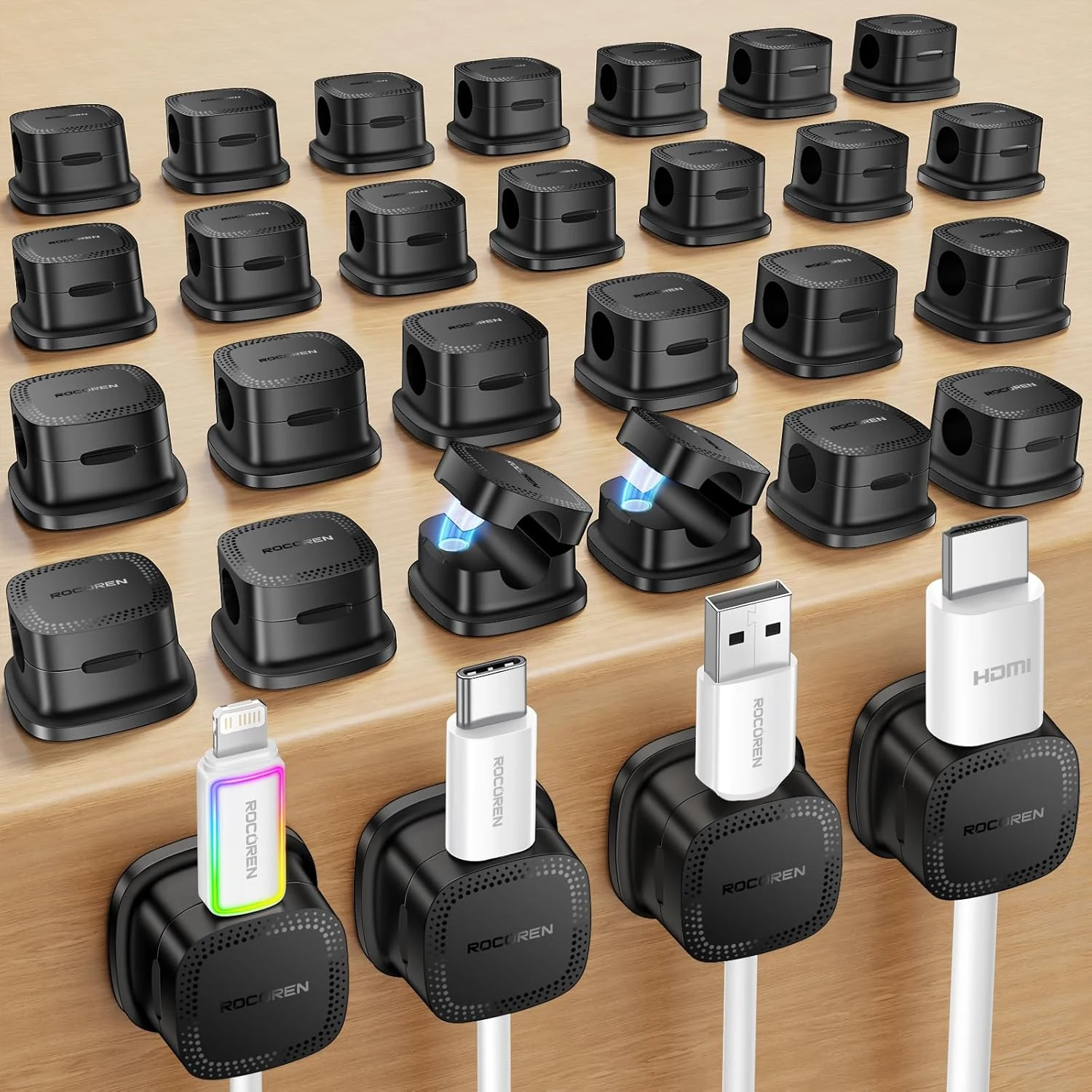 Rocoren 30-Pack Magnetic Cable Clips Cord Organizer