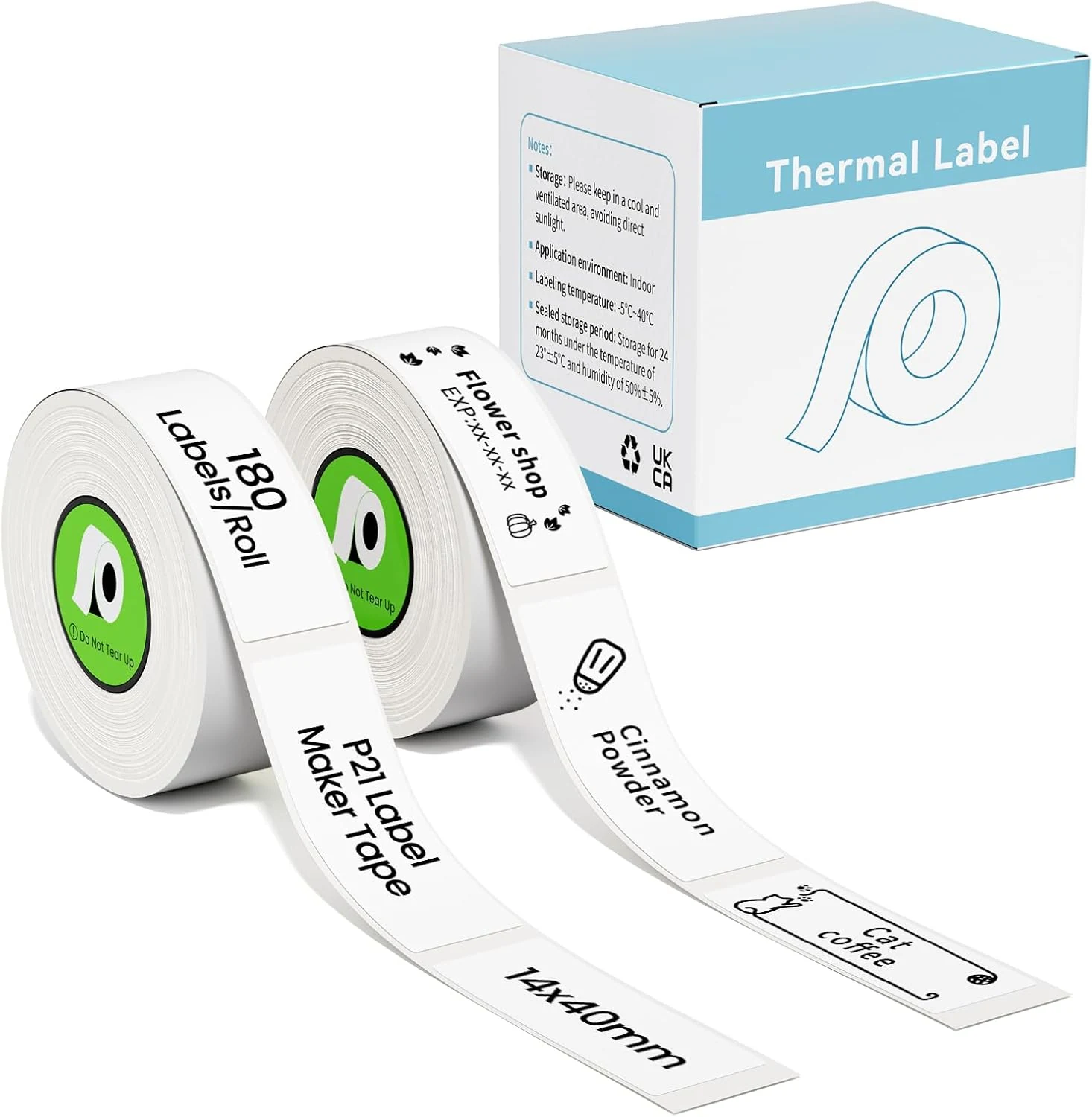 2 Rolls Compatible with Nelko P21,NADAIIN N12,ORGSTA S001,X1 Label Maker Tape, 14x40mm (0.55"x1.57"), Standard Laminated Thermal Label Tape Replacement for Nelko P21, 180 Labels/Roll, White