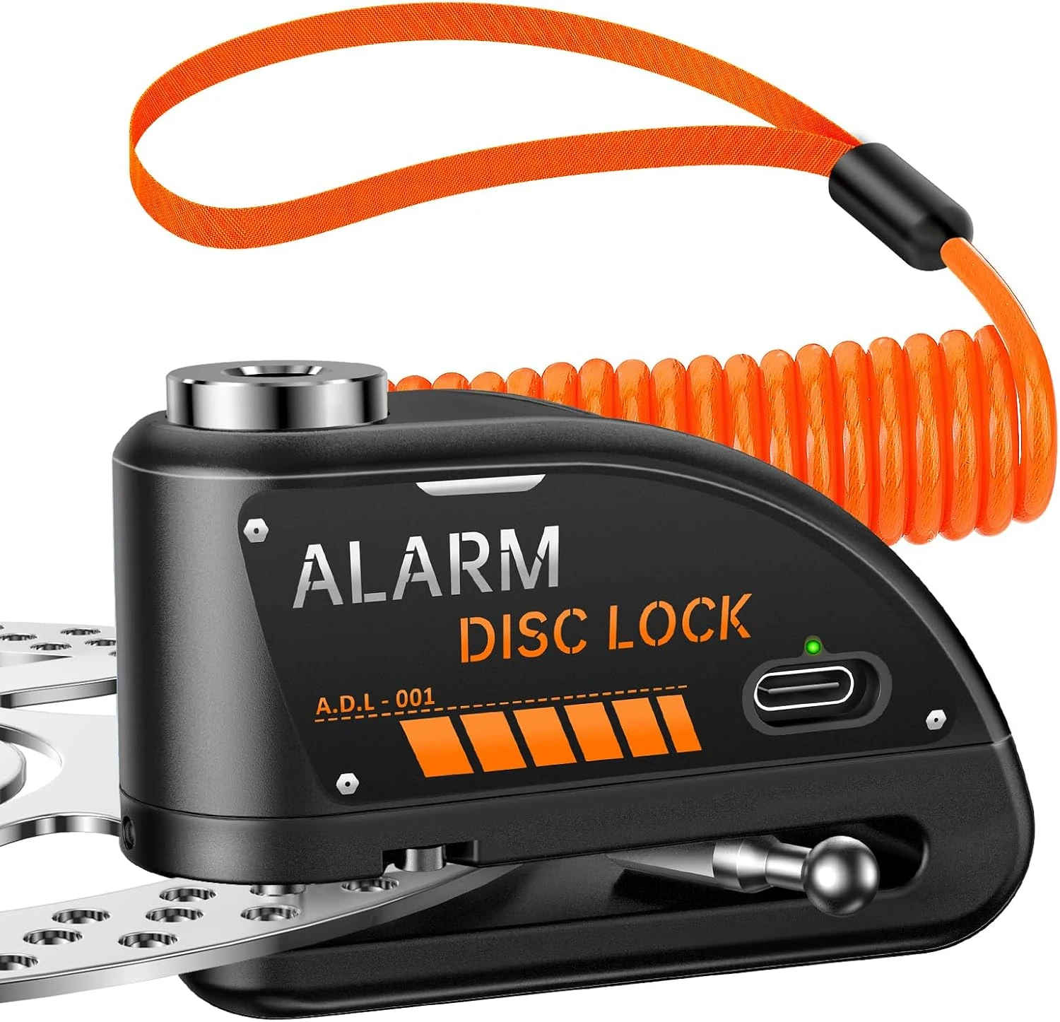 ONVIAN Motorcycle Disc Brake Lock with 120dB Alarm, Rechargeable Waterproof (Black)
