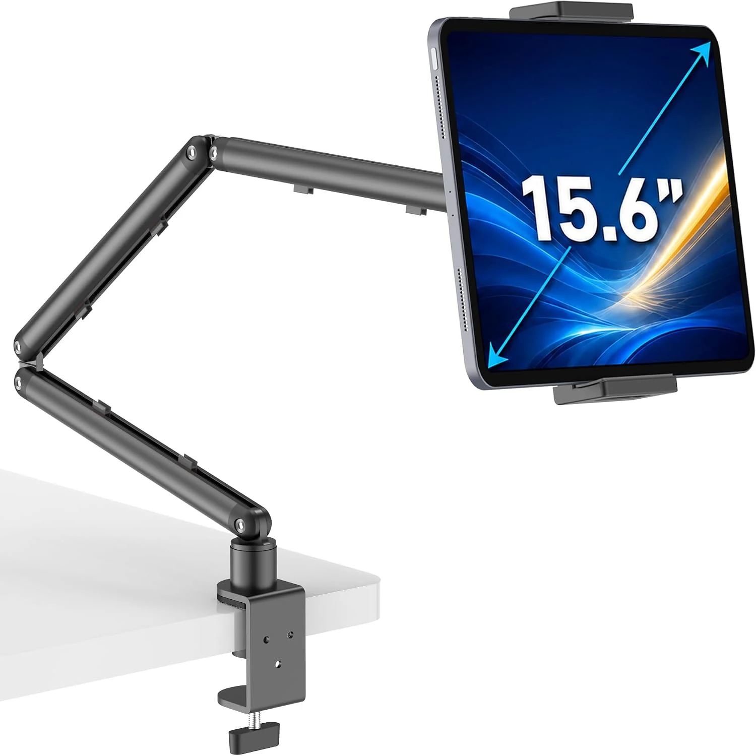 iPad Holder for Desk, Adjustable Tablet Arm iPad Desk Mount with C-Clamp, 30" Foldable Long Arm & 360° Rotation