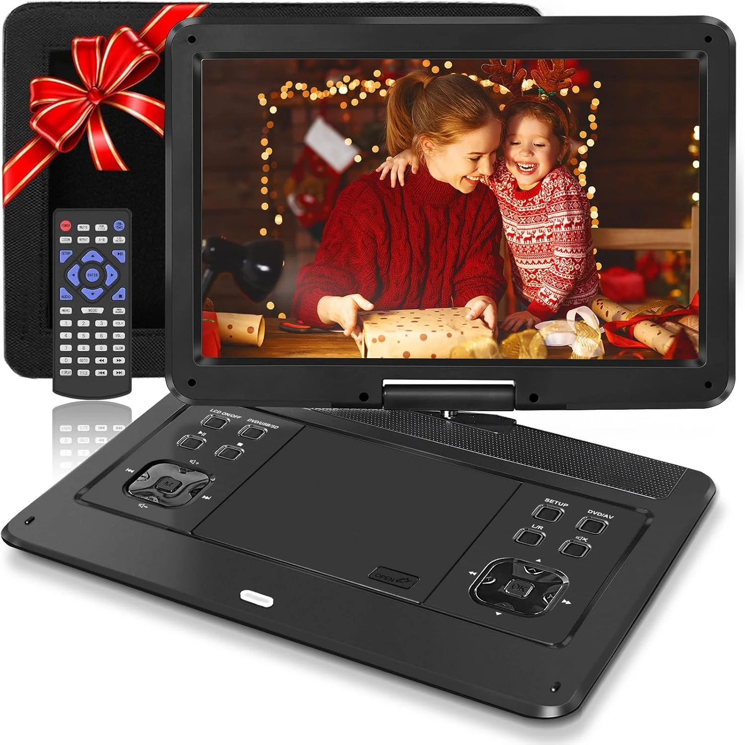 HotHat 16.9" Portable DVD Player with 6 Hrs Rechargeable Battery and 14.1" Swivel Screen