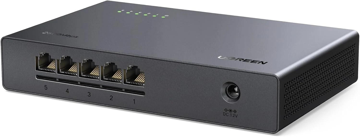 UGREEN 2.5Gb Switch, 5-Port Ethernet Switch, 5 x 2.5Gb Uplink, Plug & Play, Unmanaged Ethernet Splitter