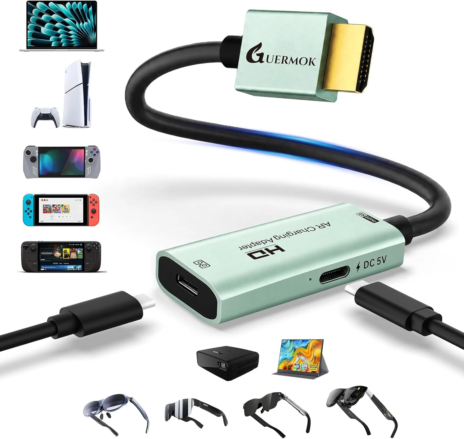 Guermok AR Glasses HDMI to USB-C Video Adapter, 4K@60Hz HDMI review