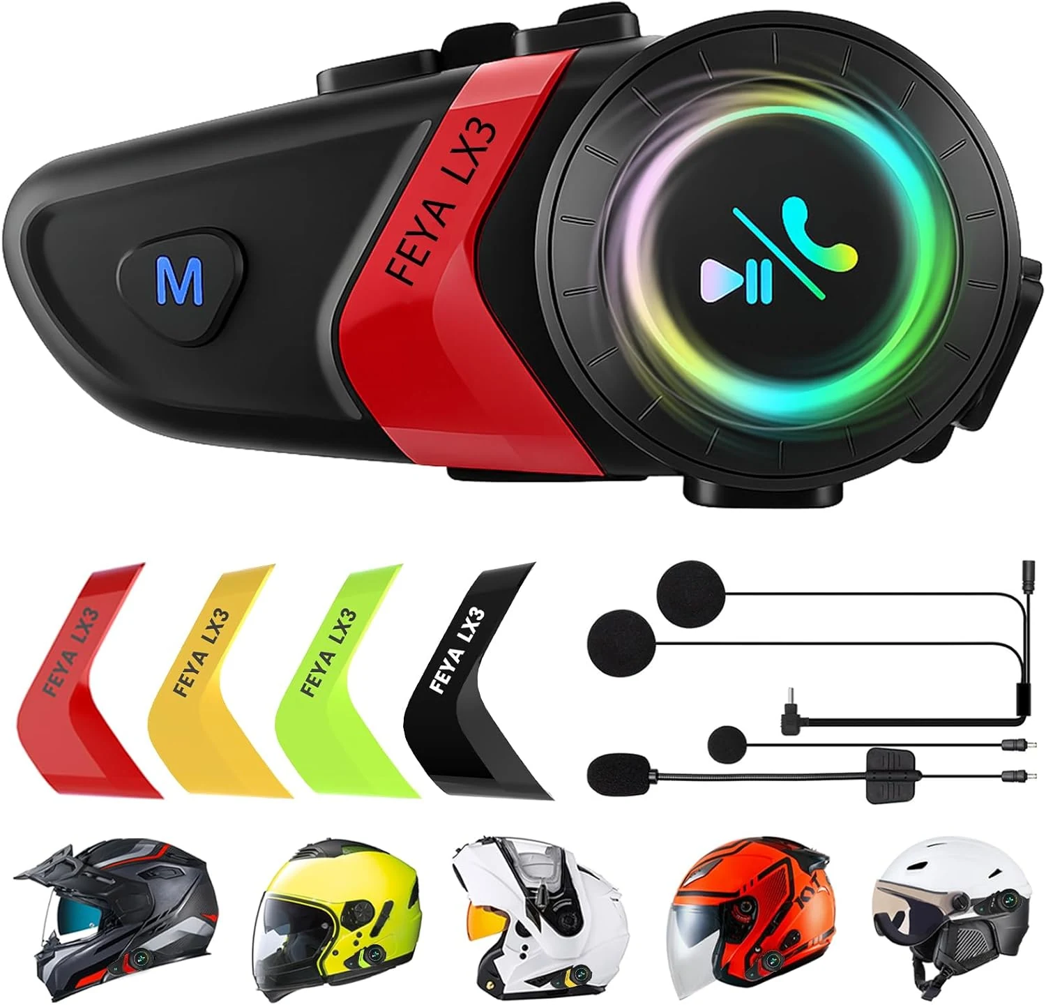 FEYA Motorcycle Helmet Speakers Super Long Battery Life Helmet Headset with Hi-Fi Sound Quality Dual Noise Reduction IPX6 Automatic Answer/Call Music Control/AI Voice
