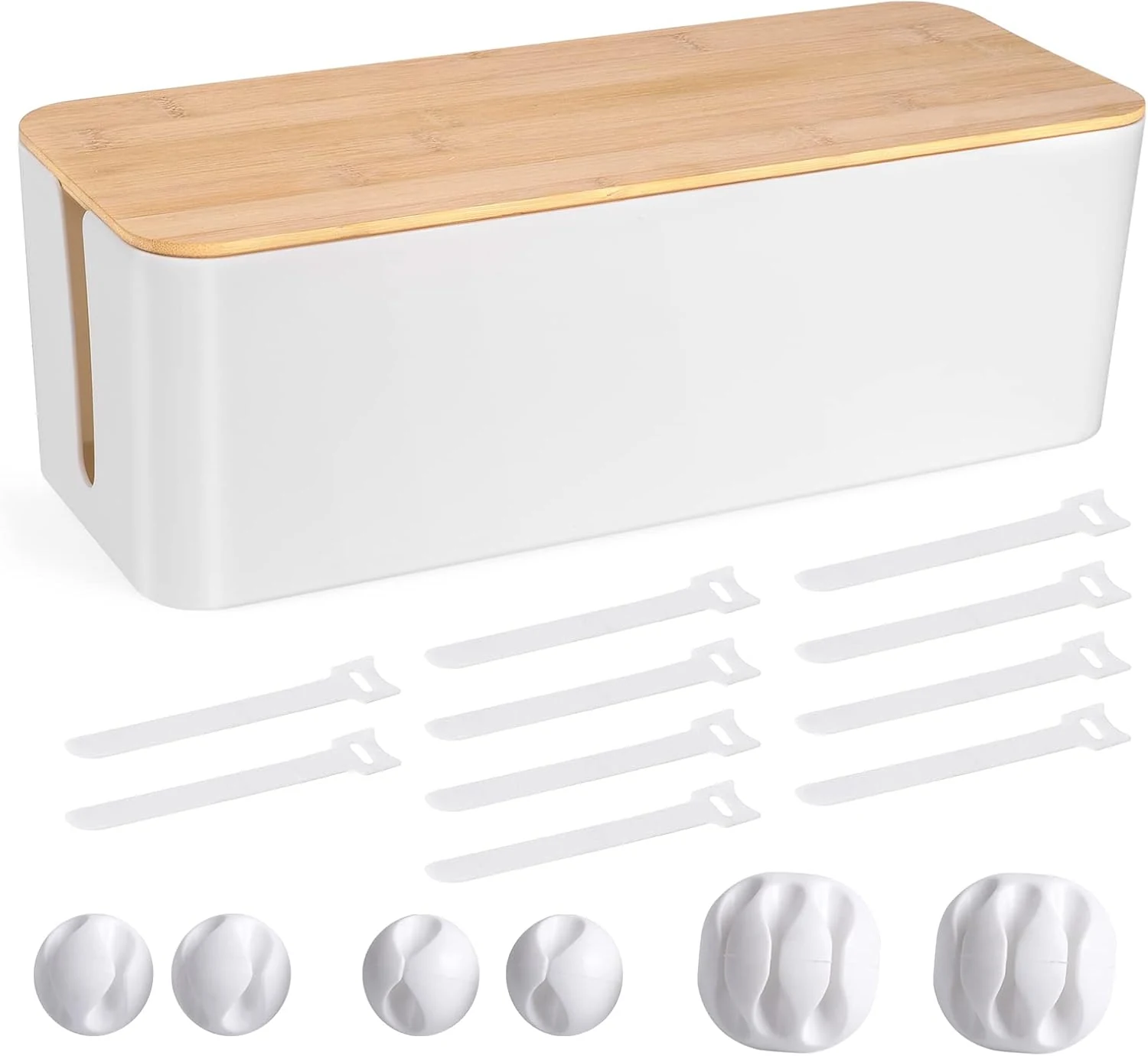 TuweChen cable management box (wooden-lid, large cord organizer)