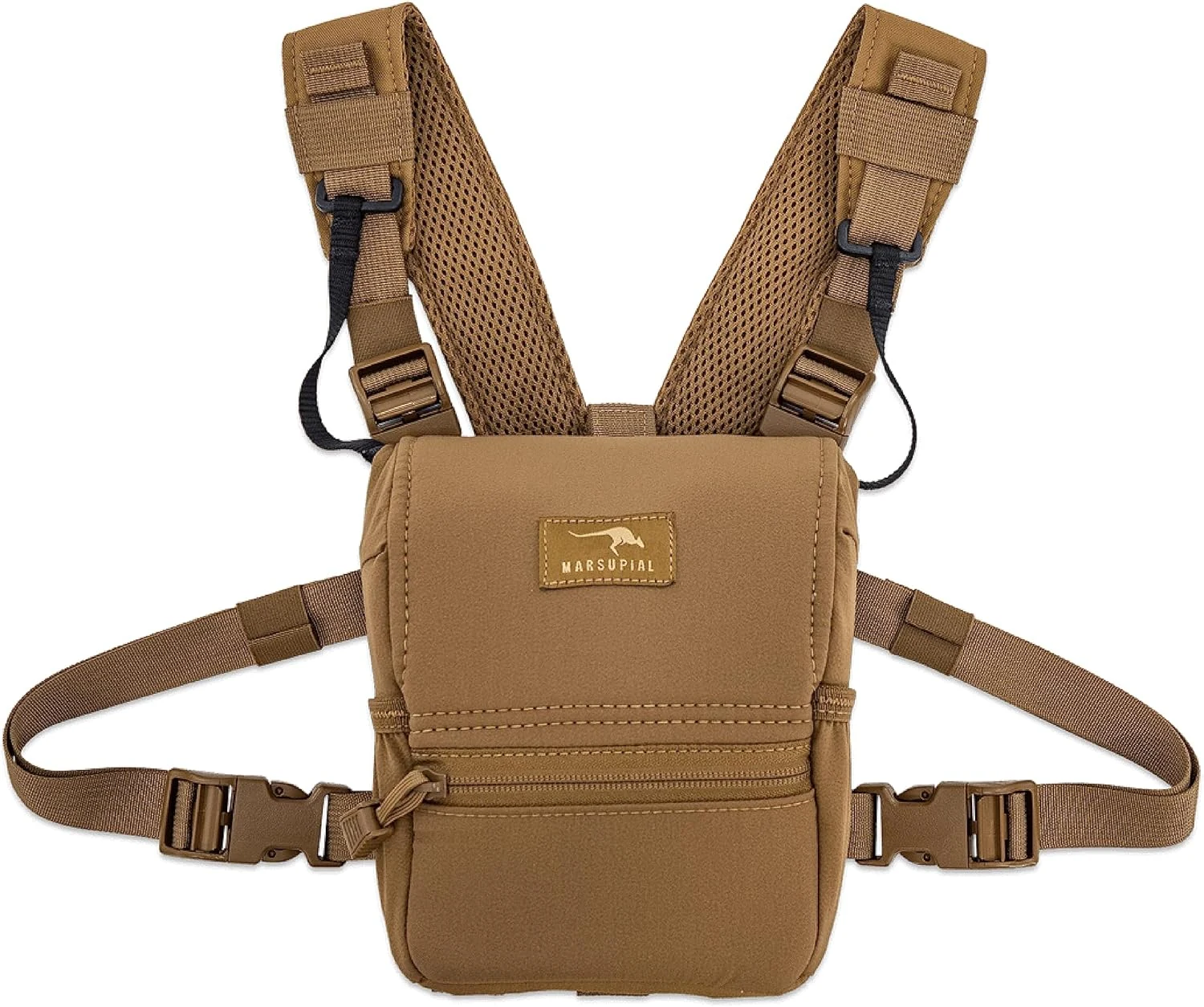 Marsupial Gear Enclosed Binocular Pack – Bino Chest Harness Built for Hunting & Outdoor Adventure with Full-Protection Design, Coyote, Medium