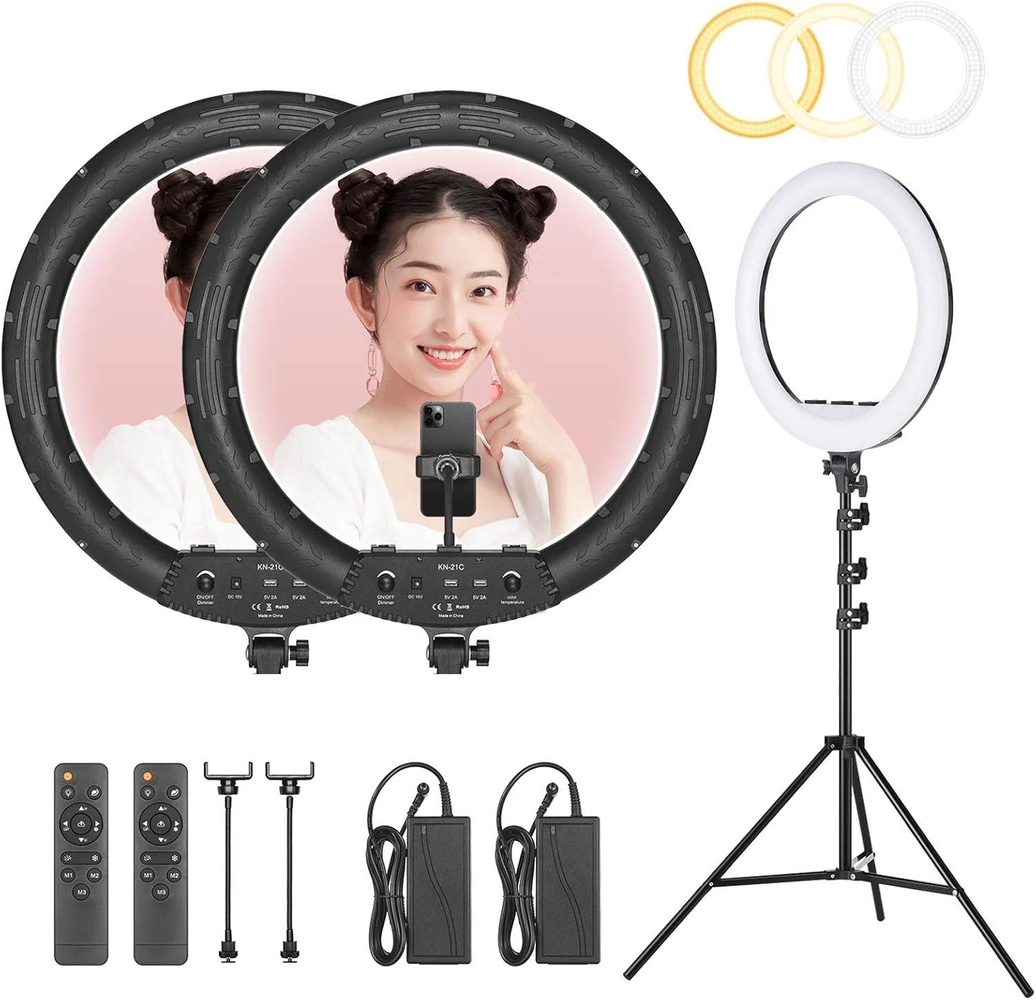 AMBITFUL Ring Light RL-480 18in Ring Light Lamp 60Ws 3000~6000K 480 Beads LED with 180cm Light Stand (2PCS)