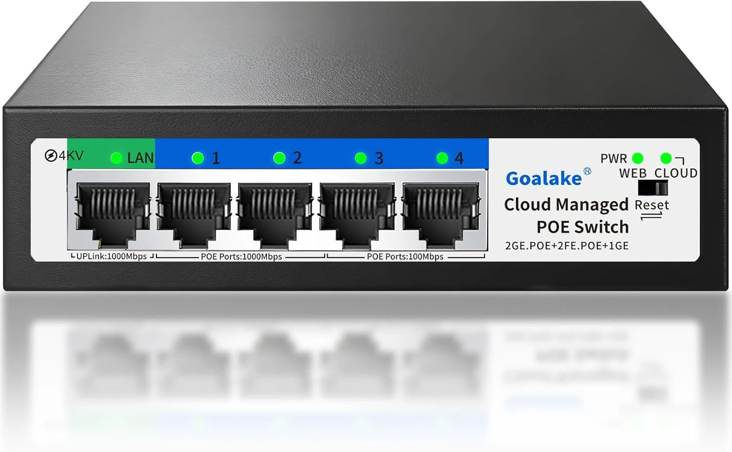 Goalake 5-Port Ethernet PoE Switch (4 PoE Ports, 1 Uplink) with Extend Function, Easy Smart Managed Ethernet Switch