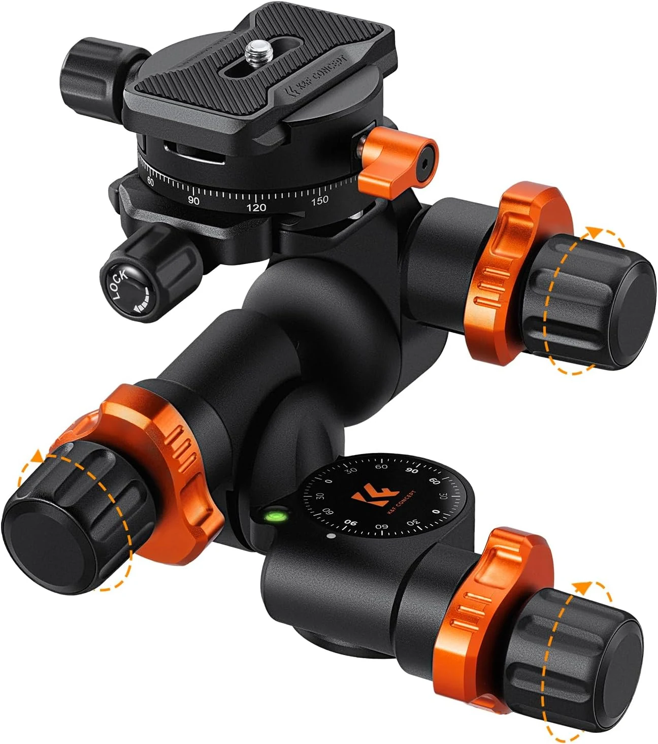 K&F CONCEPT 3-Way Geared Tripod Head, Millimeter Micro-Adjustment, Aluminum Alloy