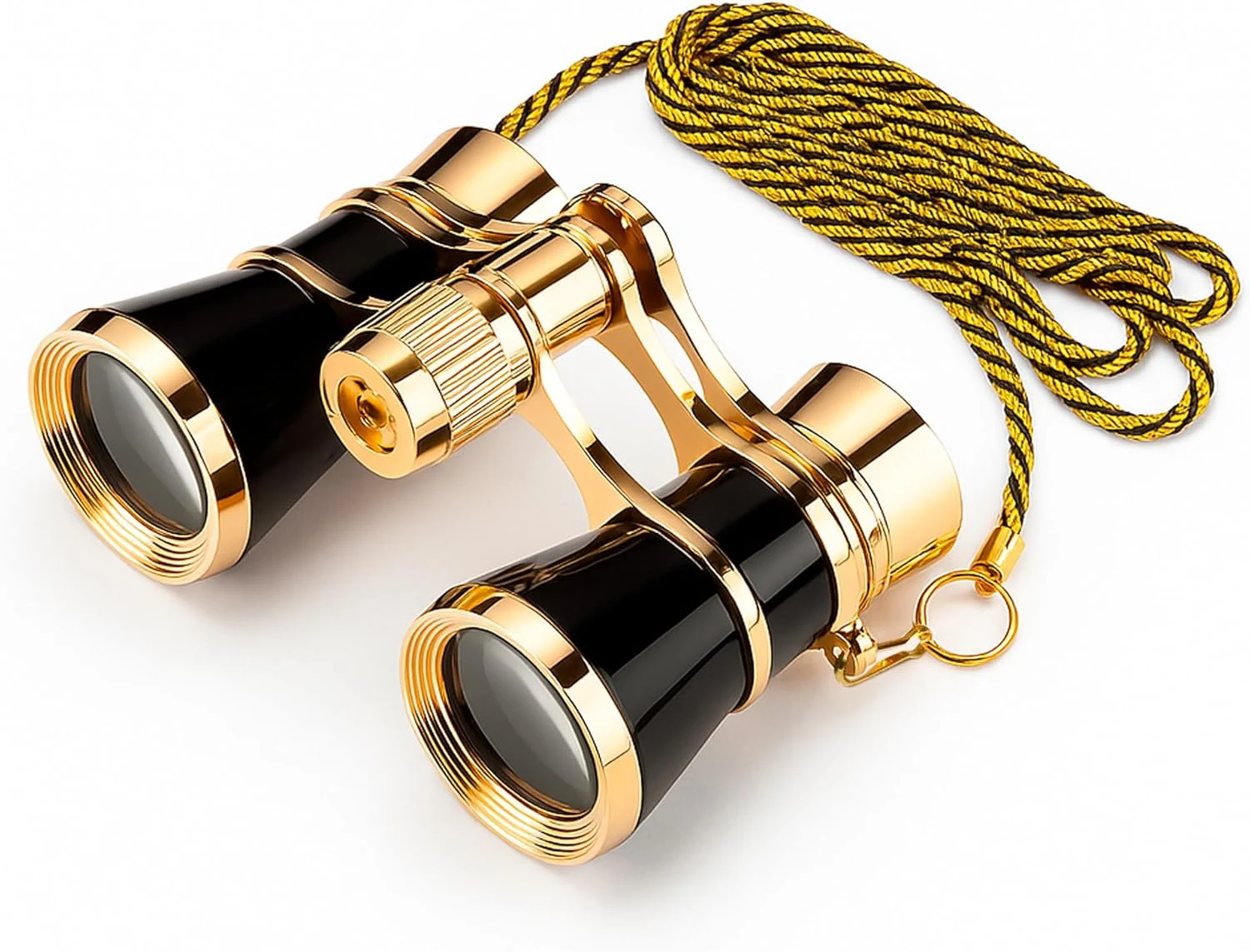 HQRP 3x25 Opera Glasses Theater Binoculars, w/Crystal Clear Optic (CCO), Black with Gold Trim w/Necklace Chain