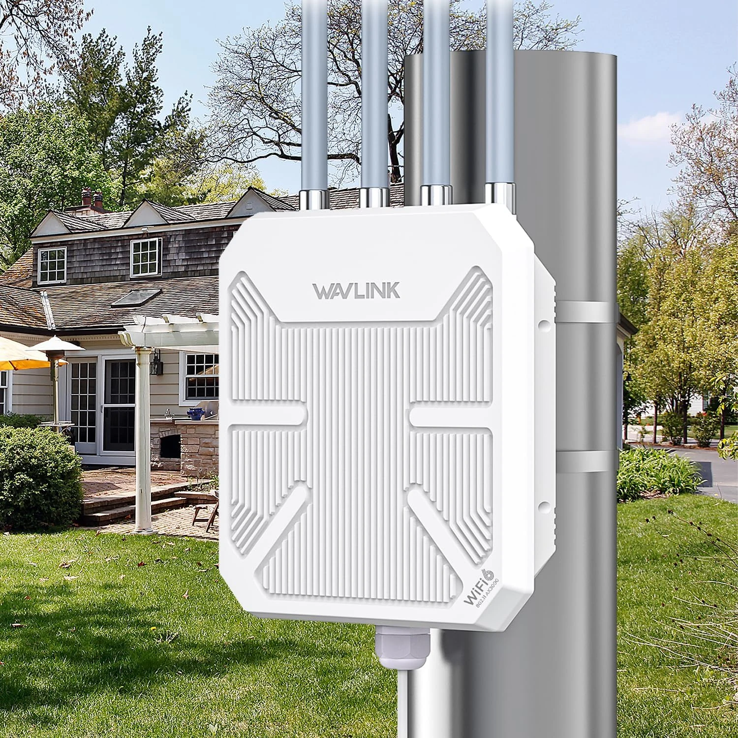 WAVLINK AX3000 Outdoor WiFi 6 Extender Long Range, Outdoor Wireless Access Point, Active PoE, 4x8dBi Antennas,Work with Starlink/Cameras/Router,IP67,Up to 256 Devices for Farm,Yard,RV