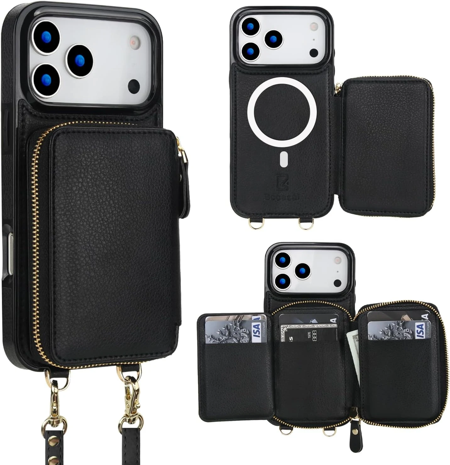 Bocasal for MagSafe Crossbody Wallet Case Compatible with iPhone 17 Pro Max (Black)