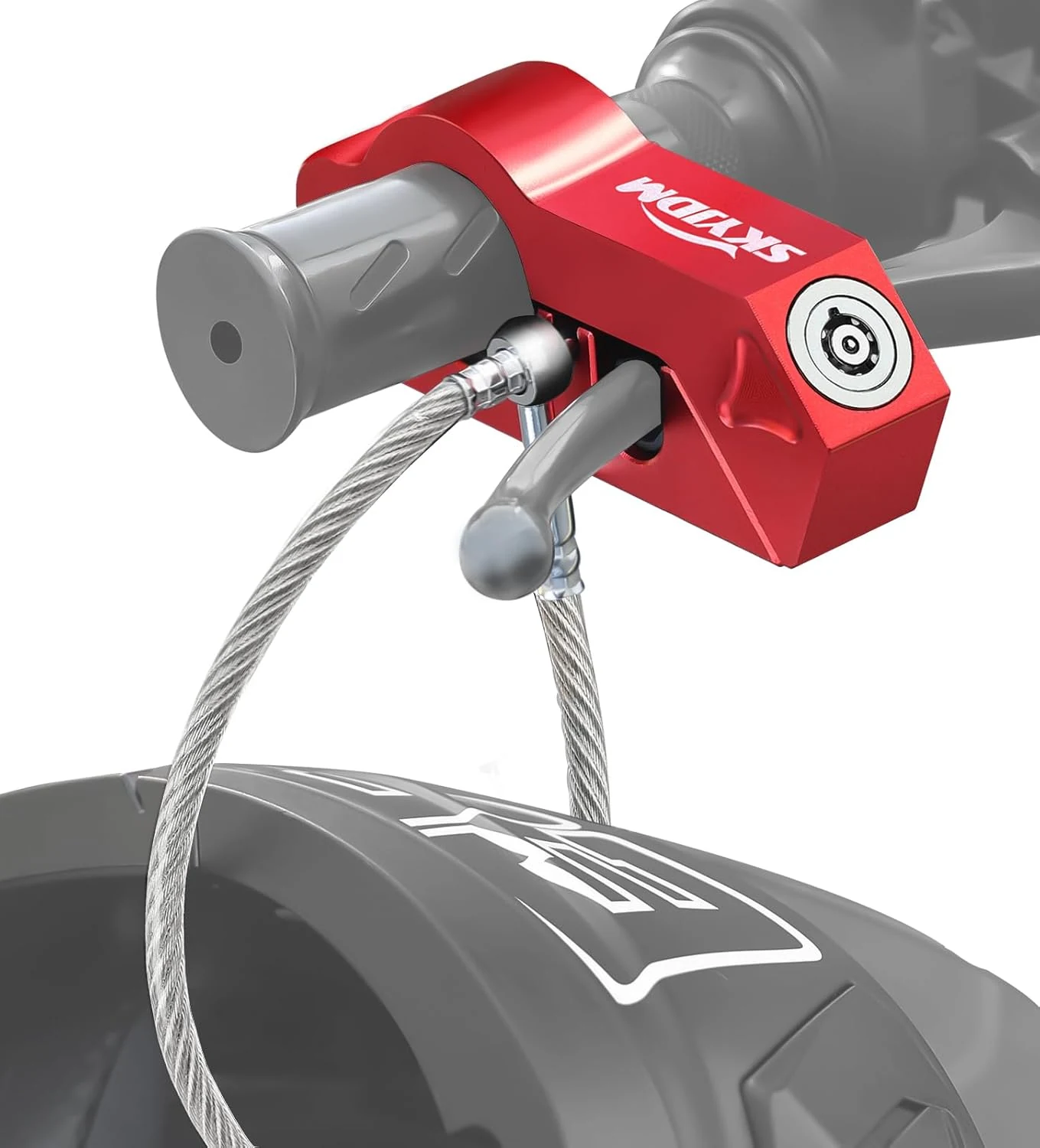 Motorcycle Lock Combo - Helmet and Brake Anti-Theft Grip (SKYJDM, Red)