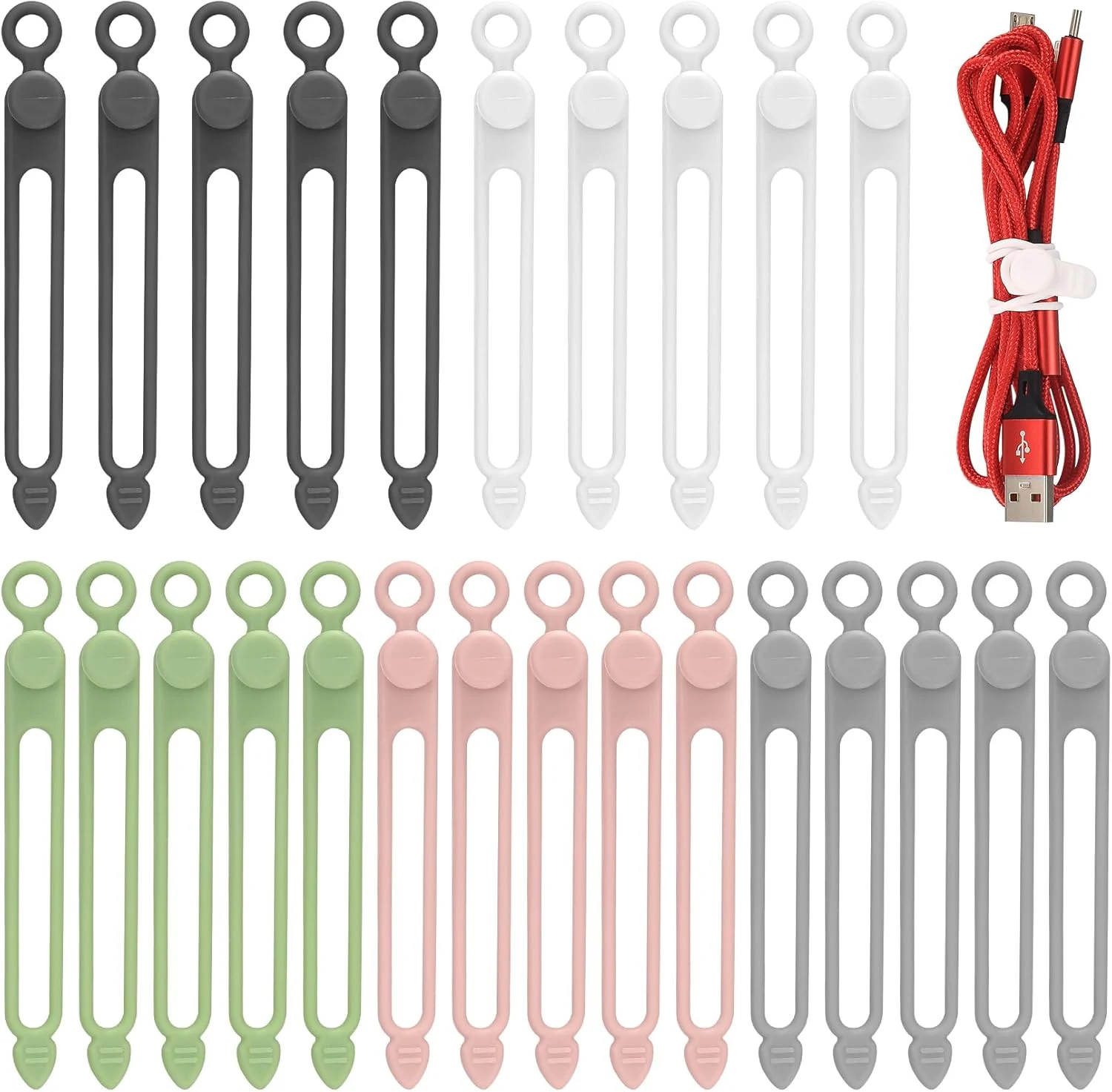 25 Pcs Silicone Cable Ties, Reusable Cable Straps Wire Organizer
