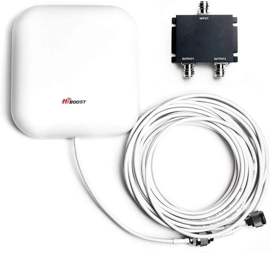HiBoost Wide Band 698-2700 MHz Wall Mount Panel Antenna with 2 Way Splitter (with 50FT N-Male to N-Male Coaxial Cable)