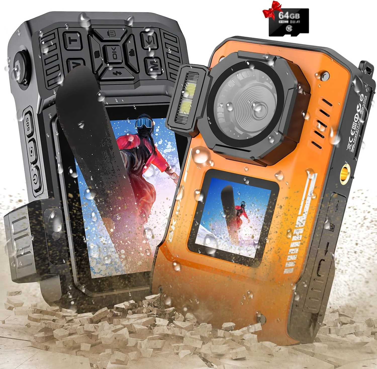 Ruysaie 8K Underwater Camera with WiFi (33FT, 70MP, Dual-Screen, 64GB Included)