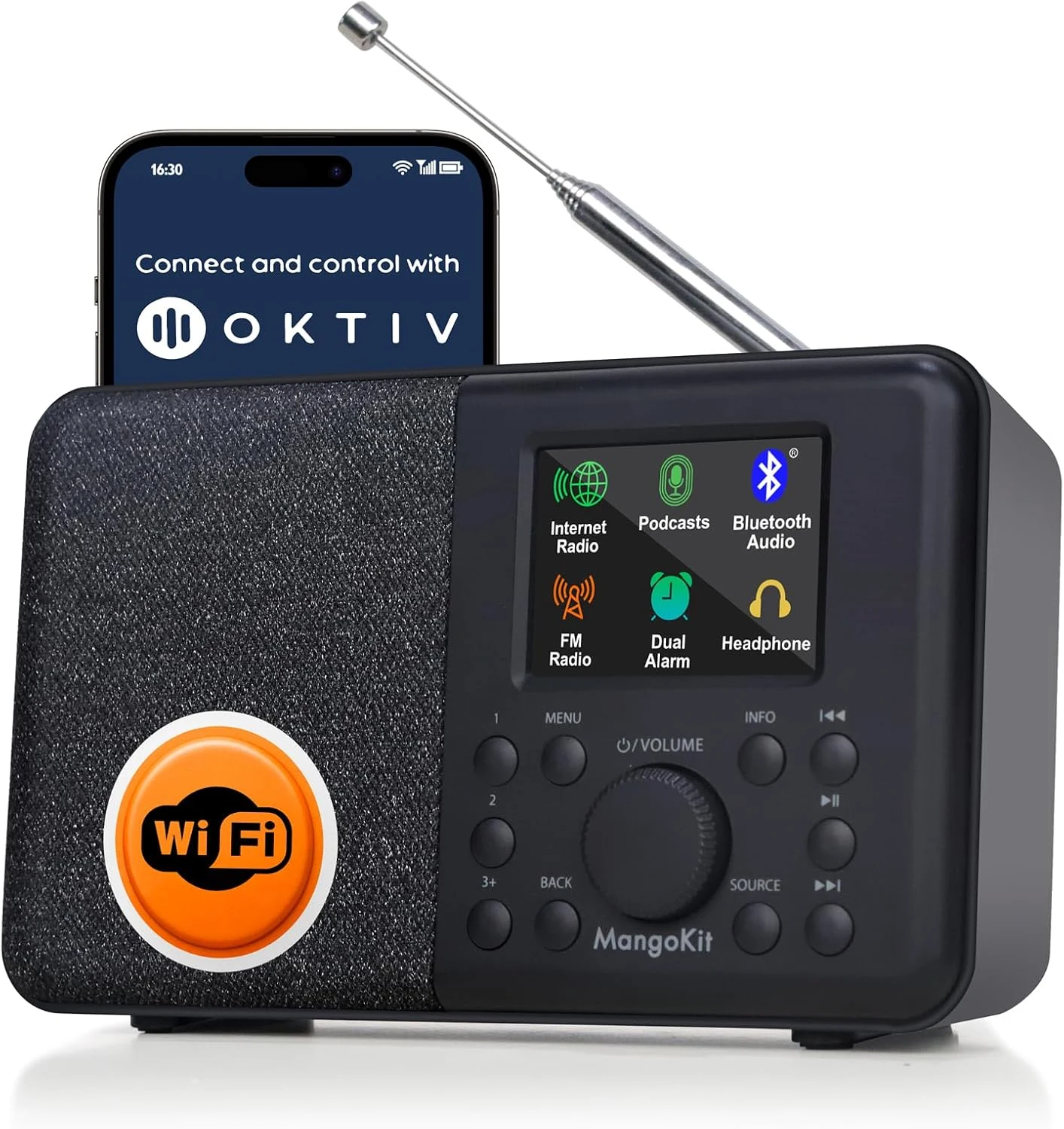 SR10 WiFi Internet Radio, Podcast Player, Bluetooth Speaker, Portable FM Radio (Black)